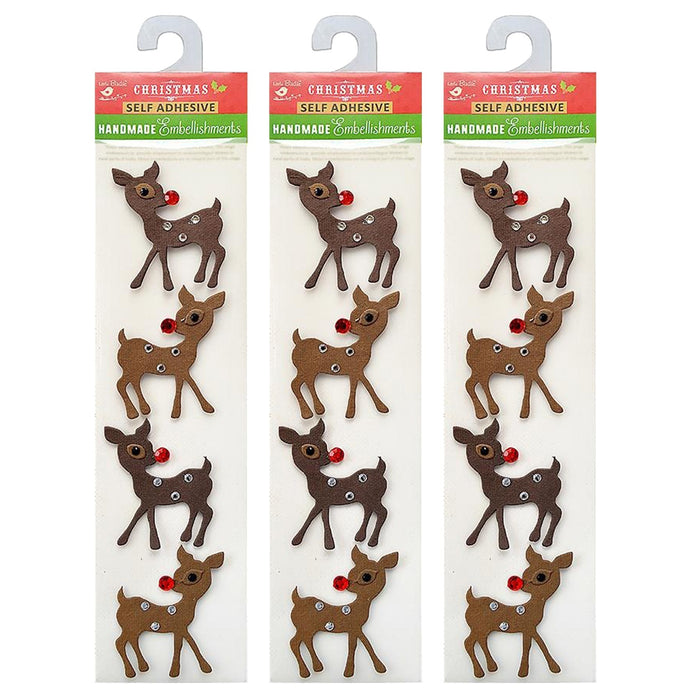 Pack of 3 - Christmas 3D Embellishment 4/Pkg-Reindeer