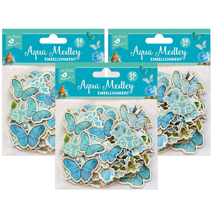 Pack of 3 - Ephemera 56/Pkg-Aqua Medley