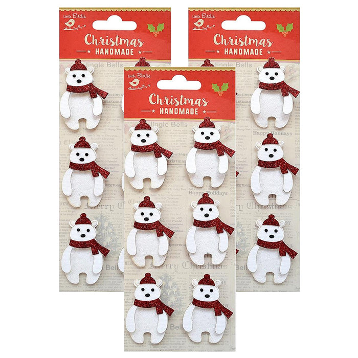 Pack of 3 - Christmas Embellishment 6/Pkg-Glitter Polar Bear