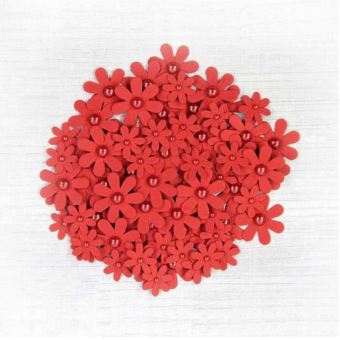 Pack of 3 - Pearl Paper Flower Embellishment 80/Pkg-Florettes Cherry Red