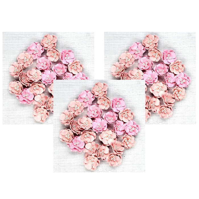 Pack of 3 - Pearl Paper Flower Embellishment 24/Pkg-Blossom Pearl Pink