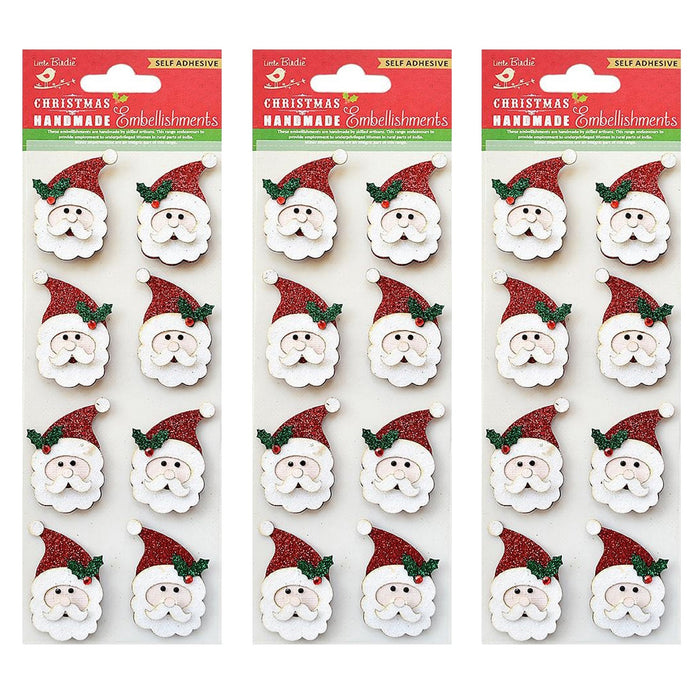 Pack of 3 - Christmas 3D Embellishment 8/Pkg-Glitter Santa