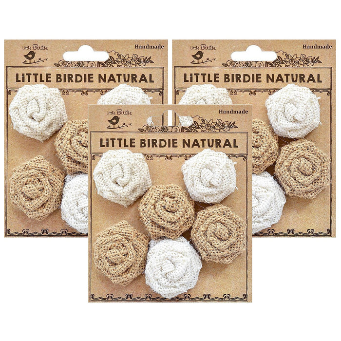 Pack of 3 - Burlap Mini Roses 6/Pkg-Natural & Cream