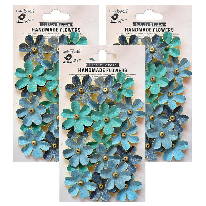 Pack of 3 - Zoey Washed Paper Flowers 18/Pkg-Aqua Medley