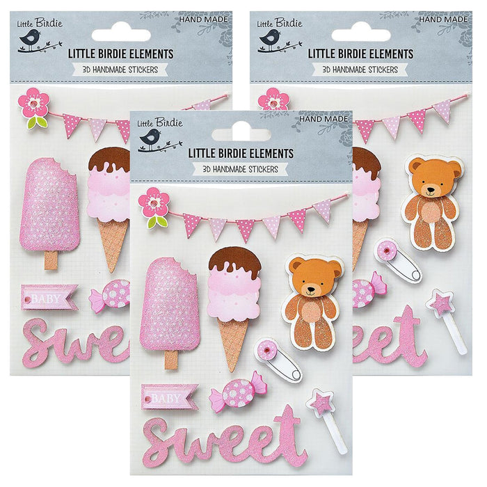 Pack of 3 - Sticker Embellishment 9/Pkg-Sweet Baby Girl