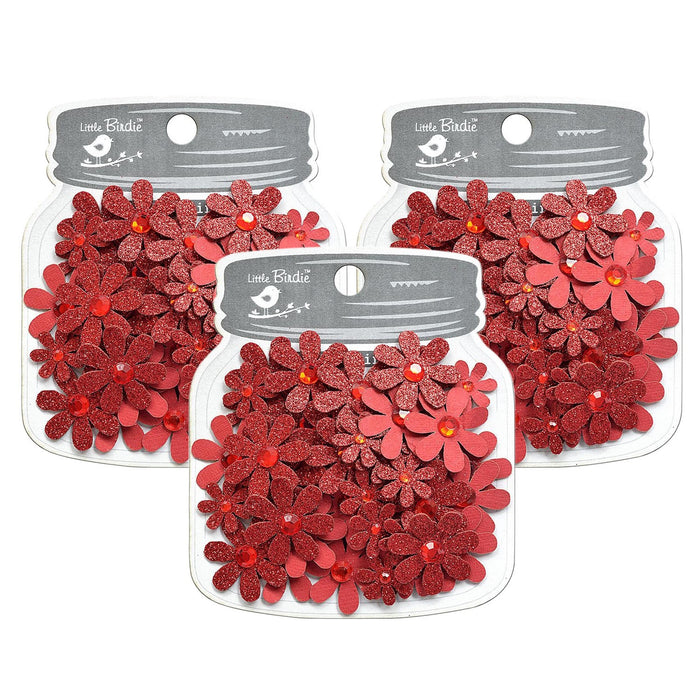 Pack of 3 - Sparkle Florettes Paper Flowers 60/Pkg-Love and Roses