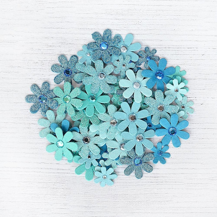 Pack of 3 - Sparkle Florettes Paper Flowers 60/Pkg-Aqua Medley