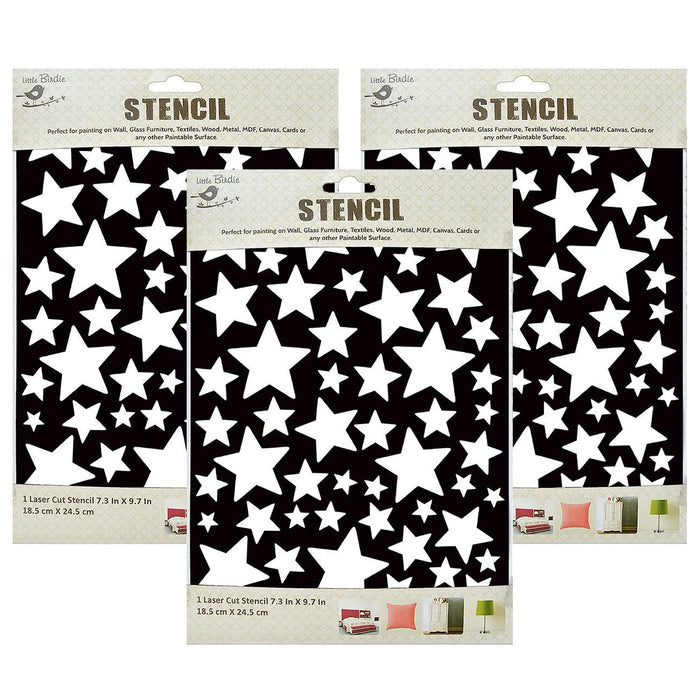 Pack of 3 - Reusable Stencil 7.3"X9.7"-Stars