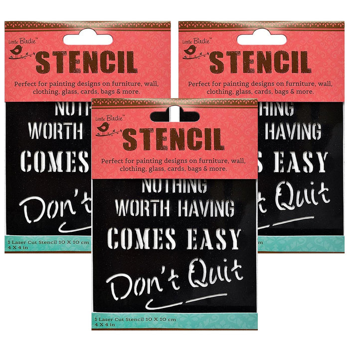 Pack of 3 - Reusable Stencil 4"X4"-Don't Quit