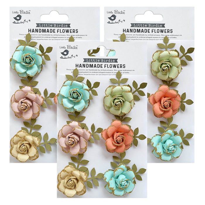 Pack of 3 - Pixie Rose Paper Flowers 6/Pkg-Woodland Stories