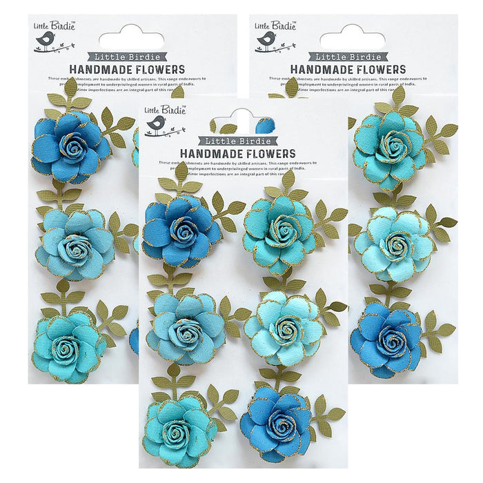 Pack of 3 - Pixie Rose Paper Flowers 6/Pkg-Aqua Medley