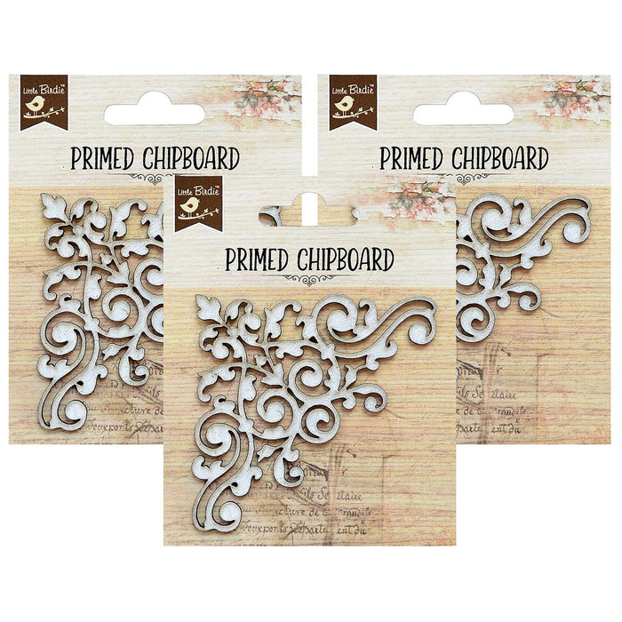 Pack of 3 - Laser Cut Primed Chipboard 1/Pkg-Damask Corner