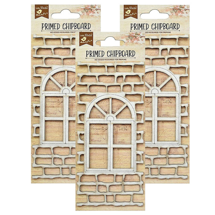 Pack of 3 - Laser Cut Primed Chipboard 1/Pkg-Brick With Window
