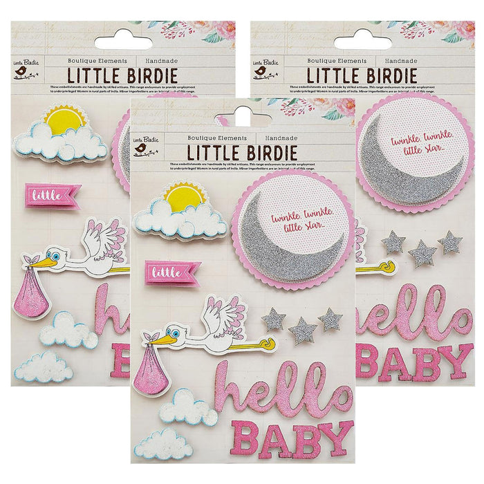 Pack of 3 - Hello Baby Embellishment 14/Pkg-Pink