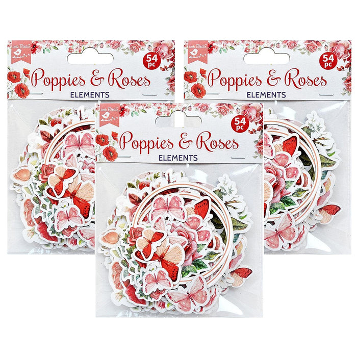 Pack of 3 - Ephemera Embellishment 52/Pkg-Poppies & Roses