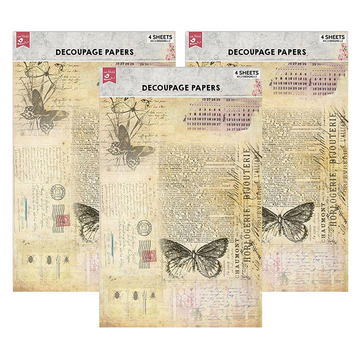 Pack of 3 - Decoupage Paper A4 4/Pkg-Butterfly Chronicle