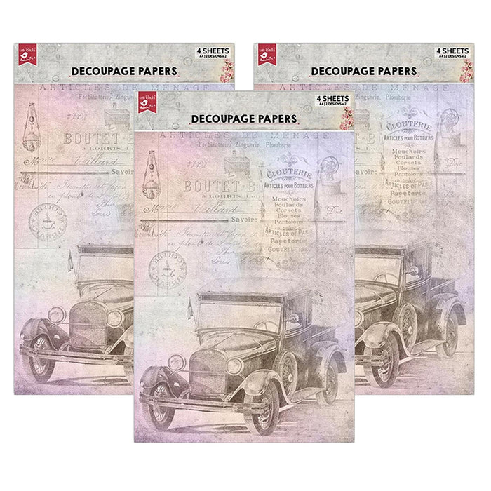 Pack of 3 - Decoupage Paper A4 4/Pkg-Antique Essense