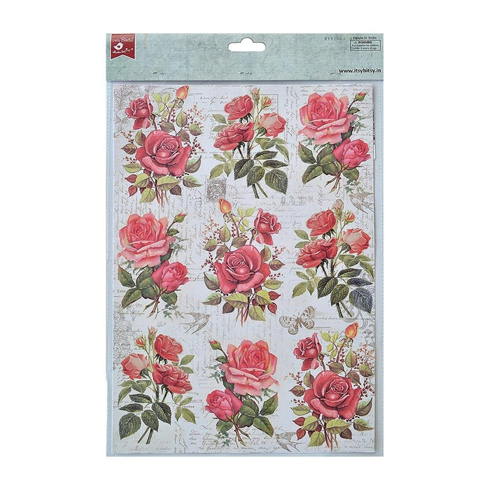 Pack of 3 - Decoupage Paper A4 4/Pkg-Rose Passion
