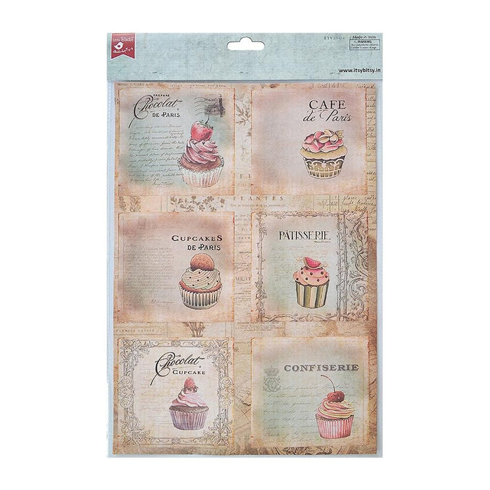 Pack of 3 - Decoupage Paper A4 4/Pkg-Cupcake Delight