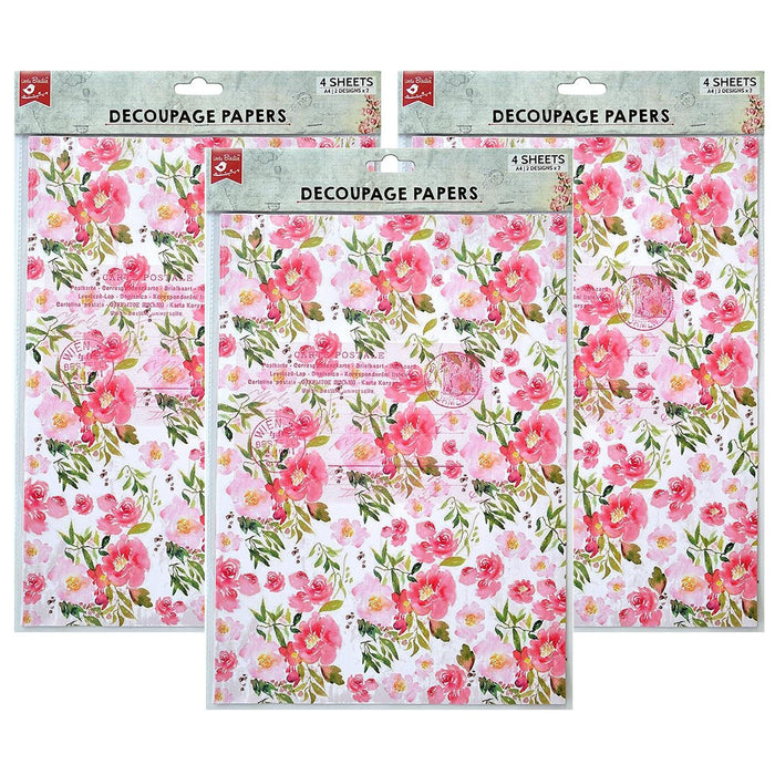 Pack of 3 - Decoupage Paper A4 4/Pkg-Blossoming Elegance