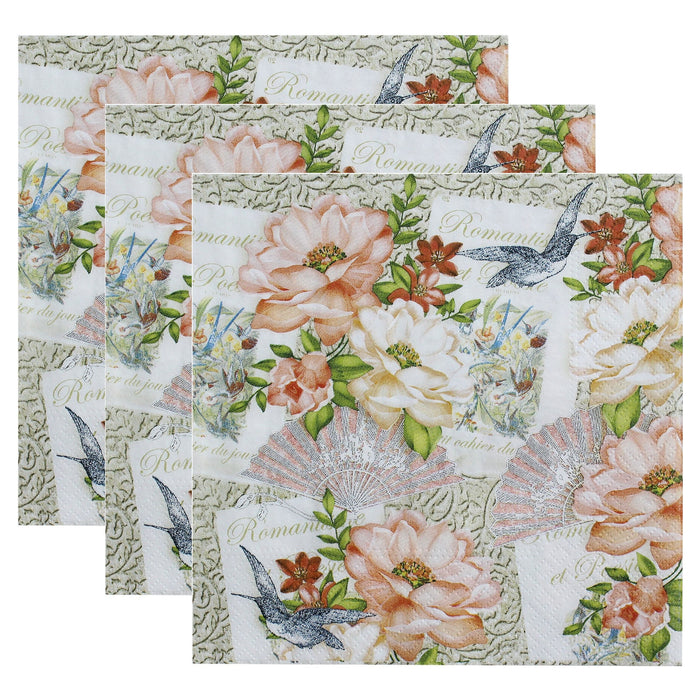 Pack of 3 - Decoupage Napkin 12"X12"-Blooming Moments